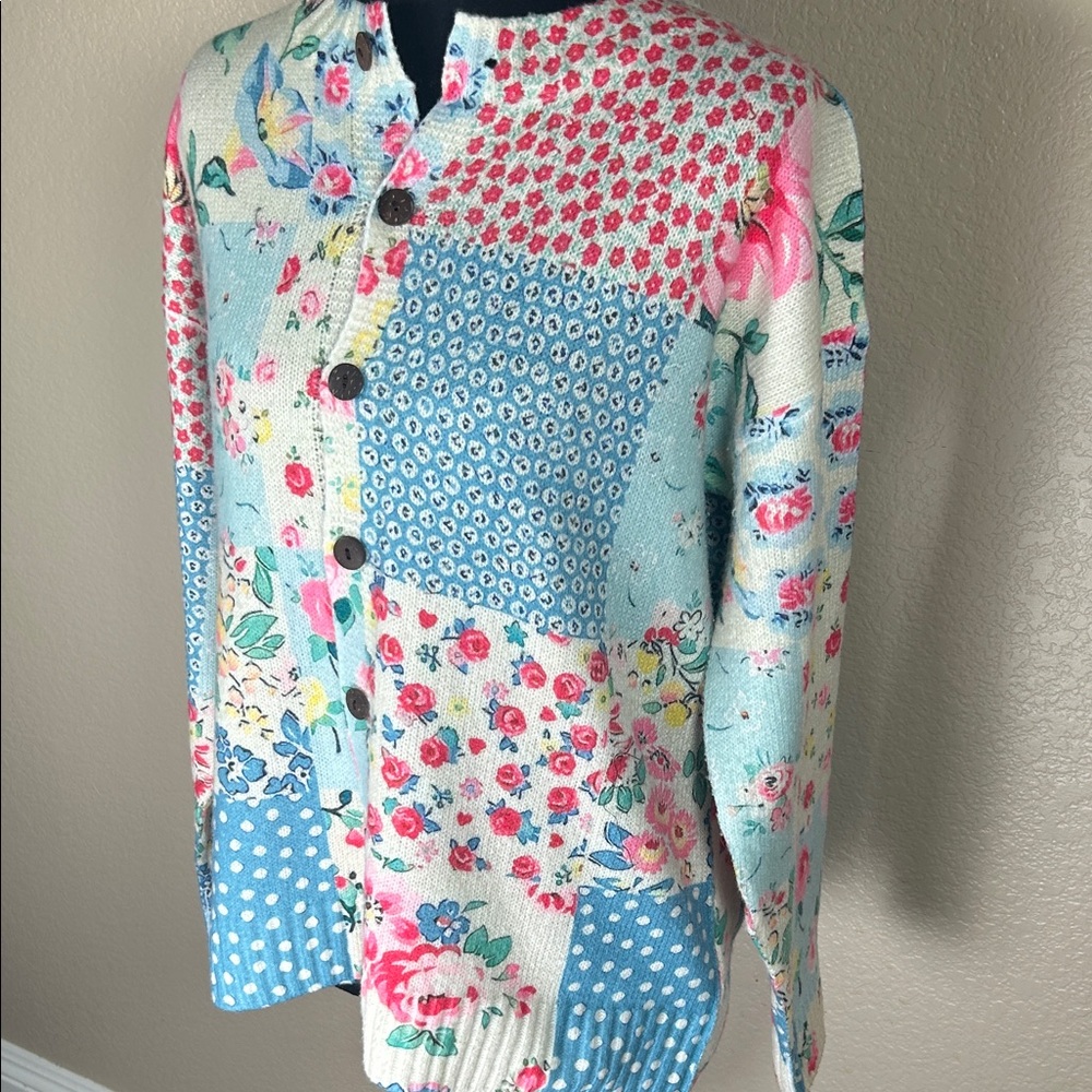 Patchwork Floral Button-Front Cardigan - Light Bl… - image 2